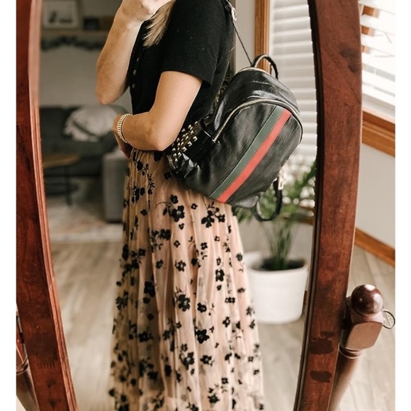 New Floral Print Mesh Lined Overlay Camel Caramel Tan Skirt Midi Maxi Black NWT - Picture 5 of 16